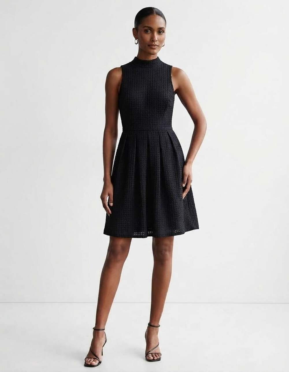 Anthropologie Deletta Black Mock Neck Pleated Fit And Flare Dress Size S